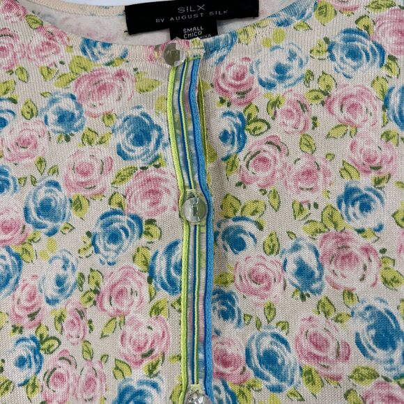 Augus Silk Cardigan Women S Floral Cottage Prairie Feminine Easter Pastel Spring - Picture 3 of 7